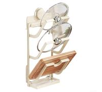 Jotekonoby Supporto da parete per coperchio della pentola con vassoio di scarico, organizer da cucina salvaspazio per una facile conservazione e asciugatura, montaggio a ventosa, senza fori (bianco L)