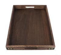 Jotekonoby Vassoio da portata in legno in stile vintage con protezioni angolari in metallo e manici cavi, per tavolo da pranzo per colazione, espositore decorativo (L 40 x 28 x 4 cm)
