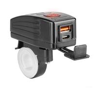 Jotekonoby Voltmetro impermeabile per moto, 12 V 24 V, a LED, doppia porta di ricarica USB, adattatore con indicatore rosso, blu, verde, supporto per manubrio (manubrio rosso)
