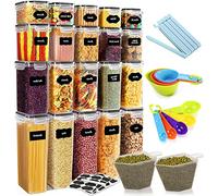 JOTOL Contenitori Ermetici per Alimenti,Contenitori Ermetici per Cereali Set 20 pezzi,4 taglie-Senza BPA,per Pasta,Farina,Zucchero,Contenitore di Plastica con Coperchio con Cucchiaio,Etichette