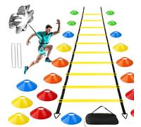 JOTOL Kit Allenamento Calcio, Accessori per l'allenamento di Calcio con Agility Ladder 6m, 20 Cinesini, Paracadute Allenamento, Borsa da Trasporto per Regalo Calcio per Bambini