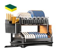 JOTOL Scolapiatti da Appoggio,Scolapiatti salvaspazio,Scolapiatti da lavello,scolapiatti per bancone della cucina,Scolapiatti da Lavello in Acciaio Inox,Antiruggine Colapiatti,Scolapiatti 2 Ripiani