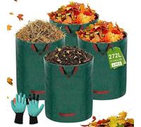 JOTOL Set 4 Sacchi Giardinaggio Professionali 272L (76x67cm) - Sacchi per Rifiuti Verdi Extra Resistenti 150g/m², Impermeabili e Riutilizzabili per Foglie, Erba e Sfalci - (con Guanti)