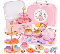 JOTOL Set da Tè per Bambini,46PCS Set da Tè Giocattoli con Dessert Giocattoli,Alzata per Dolci,Valigia Coniglio Giocattolo,Tea Party Finta di Giocare,Servizio da Tè in Lattaa Regalo Bambina 3-8 Anni