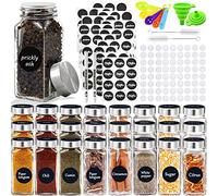JOTOL Set di barattoli per spezie rettangolari, 24 pezzi, contenitori per spezie con coperchio, inserto per spargere le spezie, in vetro con etichette, pennello, imbuto per spezie, set per conservare