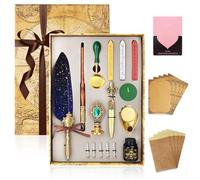 JOTOL Set Inchiostro Penna Piuma,Penna a Immersione,Penna Calligrafica con Penna D'oca e Pennas di Legno,5 Pennini Ricambio,Portapenne,Timbro Sigillo,Inchiostro,Set di Scrittura per Idee Regalo