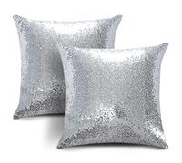 JOTOM Federa per Cuscino, 2 Pezzi, con Lustrini, in Raso, per casa, Divano, Camera da Letto, Auto, Decorativa, 45 x 45 cm, Colore: Argento