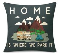 JOTOM Federa per cuscino, 45 x 45 cm, gadget per camper, roulotte, campeggio e casa è dove siamo parcheggiati, accessorio per camper, regalo, decorazione per divano, letto, divano (campeggio nero)
