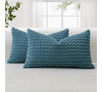 JOTOM Federe per Cuscini Decorativo in Velluto a Coste Morbide 30x50 cm Set di 2 Federe Decor per Cuscini con Texture a Bolle 3D Federa per Divano Sofà Camera da Letto (Blu Polvere)