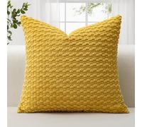JOTOM Federe per Cuscino in Velluto a Coste Morbido 40x40 cm Federe per Cuscino con Texture a Bolle 3D per Divano, Camera da Letto, Decorazione della Casa (Giallo Senape)