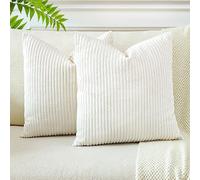 JOTOM Fodere In Velluto a coste Morbido Solido Fodere Di Cuscino Decorativo Cuscino Fodere Per Cuscini Da Letto Per La Decorazione Della Casa Per Divano Camera Da Letto 55x55cm Set Di 2 (Beige Bianco)