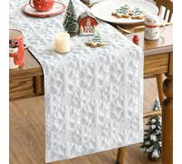 JOTOM - Runner da tavola natalizio, in pelliccia sintetica, per cucina e sala da pranzo, decorazione per feste, soggiorno, giardino, interno ed esterno, tovaglia natalizia con fiocchi di neve