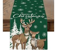 JOTOM Runner da Tavolo per Natale con Cervo 40x180 cm Runner da Tavolo con Albero di Natale e Fiocchi di Neve per Cucina e Sala da Pranzo Decorazione Invernale per Natale per Decorazione della Casa