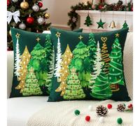 JOTOM Set di 2 Copri Cuscini Natalizi 55x55 cm Albero di Natale Stampato su Entrambi i Lati Copri Cuscini Decorativi Verdi Casi di Cuscini per Vacanze Invernali Decorazione Natalizia per Casa Divano