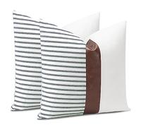 JOTOM Set di 2 federe decorative per cuscini in finta pelle, 50 x 50 cm, motivo patchwork a righe, per divano, divano, soggiorno, letto, decorazione per la casa, set da 2 (strisce salve)