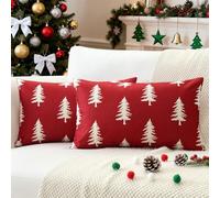 JOTOM Set di 2 federe per cuscini natalizi, 40 x 60 cm, decorative con stampa su entrambi i lati, per divano, letto e divano, decorazione invernale per casa, divano, letto (rosso)