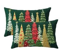 JOTOM Set di 2 federe per cuscini natalizie, 40 x 60 cm, decorative, per cuscini invernali, per decorare la casa, il divano, il divano (verde)