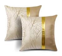 JOTOM Set di 2 federe per cuscino, 45 x 45 cm, con filo dorato ondulato, decorativo, in poliestere, per casa, soggiorno, divano, camera da letto (beige)