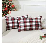 JOTOM Set di 2 Fodere per Cuscini Buffalo Controllo Plaid Copri Cuscino per Casa Divano Auto Plaid natalizi Tartan Federe Decorative 30 x 50 cm (Rosso Bianco)