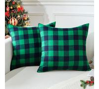 JOTOM Set di 2 Fodere per Cuscini Buffalo Controllo Plaid Copri Cuscino per Casa Divano Auto Plaid natalizi Tartan Federe Decorative 45 x 45 cm (Verde e Nero)