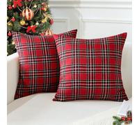 JOTOM Set di 2 Fodere per Cuscini Buffalo Controllo Plaid Copri Cuscino per Casa Divano Auto Plaid natalizi Tartan Federe Decorative 60 x 60 cm (Rosso)