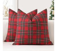 JOTOM Set di 2 Tartan Scozzese Federe per Cuscini 50x50cm Copricuscini Di Natale Agriturismo Plaid Decorativo Cuscini Divano Arredamento per la Casa per Divano Soggiorno Letto (Rosso Nero)