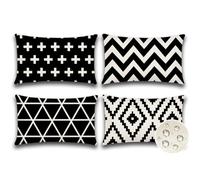 JOTOM Set di 4 Federe Copricuscini Da Esterno Impermeabile Cuscini per Divano Decorativi Moderni Geometrico Copricuscini Decorazione Per Giardino Divano Letto Fodera per Cuscini 30x50cm (Nero)