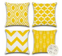 JOTOM Set di 4 Federe Cuscini Divano 45x45cm Esterno Impermeabili Geometrico Primaverili Estate Federe Copricuscini Decorativo Fodera per Cuscini Per Divano Giardino (Giallo)