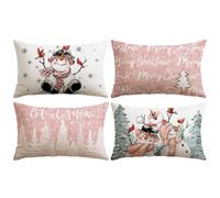 JOTOM Set di 4 federe decorative natalizie, moderne, per soggiorno, giardino (40 x 60 cm, pupazzo di neve, rosa)