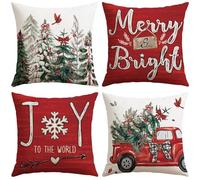 JOTOM Set di 4 federe decorative natalizie, per soggiorno, giardino, albero di Natale, camion, rosso)