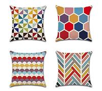 JOTOM - Set di 4 federe decorative per cuscini, in lino e cotone, per divano, auto, casa, letto, 45 x 45 cm, motivo: geometrie colorate