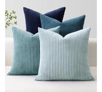 JOTOM Set di 4 federe decorative per divano, in velluto a coste, per divano, soggiorno (45 x 45 cm, serie blu marina)