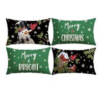 JOTOM Set di 4 federe natalizie da 30 x 50 cm, con pupazzo di neve e uccellino rosso, decorative, per divano, letto, decorazione natalizia (pupazzo di neve e uccello verde)