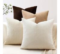 JOTOM Set di 4 fodere per cuscino in velluto a costine, decorative, per divano, morbide, decorazione per casa, soggiorno, camera da letto, 45 x 45 cm (Marrone Crema)