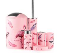 JOTOM Set di Accessori da Bagno Plastica da 6 Pezzi Set Bottiglia di Lozione da Bagno Tazza Spazzolino Portasapone Coppa del Dente(Fenicottero)