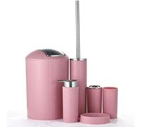 JOTOM Set di Accessori da Bagno Plastica da 6 Pezzi Set Bottiglia di Lozione da Bagno Tazza Spazzolino Portasapone Coppa del Dente(Rosa)