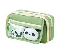 Joucien Astuccio carino con motivo panda per studenti, semplice astuccio per cancelleria per studenti delle scuole elementari - cover flip a nove strati verde+5 penne+5 adesivi