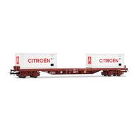 JOUEF HJ6310 SNCF, carro pianale a 4 assi, tipo Rs con 2 container da 20' "Citroen", bianco, ep. IV Ferrovia 1x Vagone