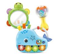 VTech - Cofanetto P'tit musicista i miei primi strumenti, primi giocattoli per bambini, pianoforte luminoso e interattivo, tamburino specchio e sonaglio maracas, regalo di nascita - contenuto in