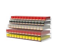 JOUFNING Espositore per Sigarette, Scaffale per Organizzazione Trapezoidale in Acrilico A 2-5 Livelli, Supporto Espositivo Trasparente con Meccanismo Automatico A Molla(44.5x29x48.5cm)