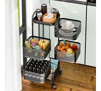 Joukares 3/4/5 ripiani rotante frutta e verdura, in acciaio al carbonio nero, stile moderno, 5 ripiani, ruote, carrello portaoggetti da cucina