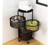 joukares Ciotole per frutta e verdura per cucina, 5 ripiani circolari rotanti con ruote, ripiano in filo metallico per frutta e verdura, carrello portaoggetti per soggiorno, bagno, nero Fou