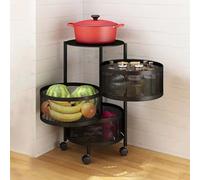 joukares Ciotole per frutta e verdura per cucina, 5 ripiani circolari rotanti con ruote, ripiano in filo metallico per frutta, verdura, carrello portaoggetti per soggiorno, bagno, nero