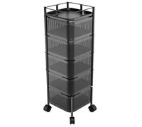 joukares Scaffale rotante per cucina, 5 ripiani per frutta e verdura, con ruote, carrello rotante da cucina, organizer per frutta, verdura, generi alimentari, mais, patate, cipolle, nero, 5 strati