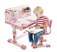 joukares Set di scrivania e sedia funzionali per bambini, altezza regolabile, set con tavolo e sedie per la scuola e lo studio, con motivo a cartoni animati, sedia ergonomica da scrivania con grande