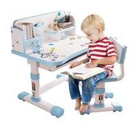 joukares Set di scrivania e sedia funzionali per bambini, altezza regolabile, set con tavolo e sedie per la scuola e lo studio, con motivo a cartoni animati, sedia ergonomica da scrivania con grande