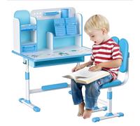joukares Tavolo e sedia per bambini, set da scrivania regolabile e sedia, ergonomico, Escritorio para Niña con leggio seduto blu