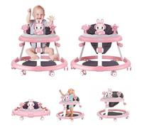 joukares Trotteur Bébé Plable, Trotteur Bébé Réglable En Hauteur avec Roues Silencieuses, Center d'Activités avec Musique et Lumières, Pour Bébé de 6 à 18 Mois, 12 kg carico 12 kg rosa