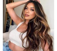 JOUKAYEA Parrucca lunga castana con m ches bionde per donne bianche, sintetica, da spiaggia, con onde del corpo sciolte, bionda, realistica, sexy