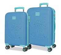 Joumma Disney "In viaggio con Stitch" - Set di valigie blu 55/60 cm, 6,26 kg, lucchetto TSA, ABS, 6,26 kg, 100,64 l, bagaglio a mano